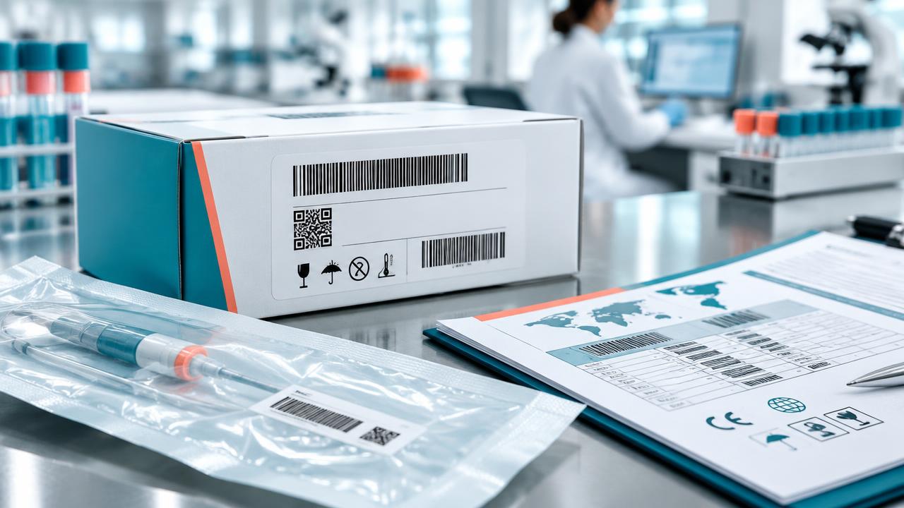 Medical-device packaging with barcode and regulatory labels